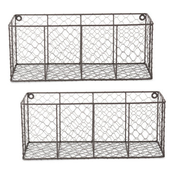 Medium Rustic Bronze Wall Mount Chicken Wire Basket, Set Of 2