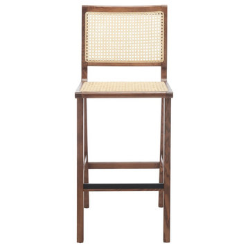 Safavieh Couture Hattie French Cane Barstool, Walnut/Natural