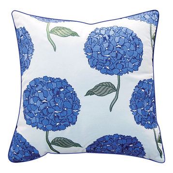 Blue Hydrangea Embroidered Outdoor Sunbrella Pillow