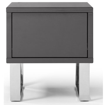 Zuri Furniture Modern Neve End Table High Gloss Gray Lacquer