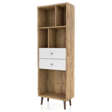 Furniture of America Finn Mid-Century Modern Wood 2-Drawer Bookcase in Light Oak