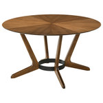 Armen Living - Santana Round Wood Dining Table, Walnut Finish - Embrace a sophisticated and charming centerpiece for your dining room with our Santana Round Wood Dining table. Perched upon a sculptural base with beautifully crafted splayed legs, our modern round dining table serves as an elegant focal point for any room. It plays around with the angles of wooden grains to achieve a rich and eye-catching tabletop. Our versatile and mid-century modern dining table can effortlessly complement a variety of different styles. Its space-friendly proportions make it a perfect fit for eat-in kitchens and dining rooms. The round shape of our dining table makes it a natural hub for conversations and spending leisurely time. The 54 diameter tabletop easily allows seating for 6. Crafted from a combo of engineered and rubberwood, our dining table is well-constructed and durable enough for daily use. The Santana Dining Table is available in your choice of a rich walnut or sleek black wood finish to serve as the perfect complement to your daily meals and garnished dinners.