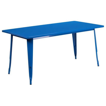 31.5''x63'' Rectangular Blue Metal Indoor-Outdoor Table