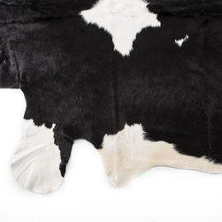 Luxury Natural Cowhide Area Rug, Handmade, Black-White, Hair-on-Hide, 6'7"x5'7" - Area Rugs
