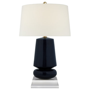 Parisienne Small Table Lamp in Denim with Linen Shade