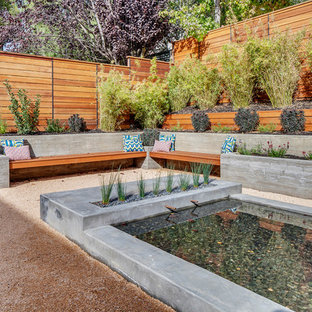Design ideas for a modern backyard partial sun garden in San Francisco with with pond.