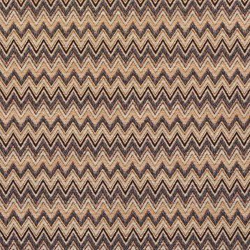 Blue And Gold Chevron Flame Stitch Woven Designer Upholstery Fabric By The Yard