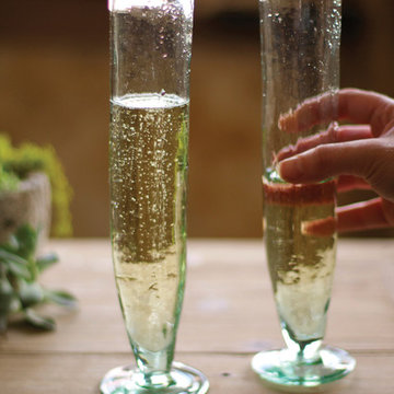 Set of 6 Recycled Glass Fluted Cone Champagne Flutes