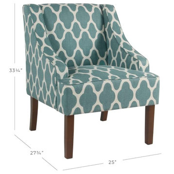 Elegant Classic Accent Chair, Padded Lattice Patterned Upholstered Seat, Teal