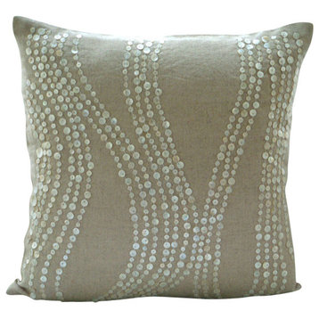 Pearl Linen Charm, Beige Cotton Linen 12"x12" Pillow Case