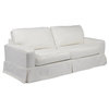 Sunset Trading Americana Box Cushion Fabric Slipcovered Sofa in White