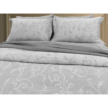 Yue Home Textile Yarn-Dyed Linen Cotton Duvet Cover Set, Misty Grey, King
