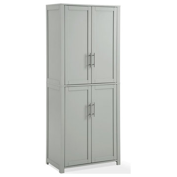 Pemberly Row Wood Tall Pantry with Doors and Shelves in Gray/Nickel