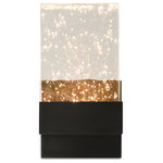 Currey & Company - Penzance Wall Sconce - A textural slab of seeded glass rises from a layered metal base to bring the Penzance wall sconce a watery personality. The metal that anchors this fixture has been treated to an oil-rubbed bronze finish, the depth of the color and the cleanness of the lines compositional counterpoints to the fluidity of the patterns in the glass. The Penzance, which measures 6.1" wide by 6" deep by 11" high, meets ADA requirements.