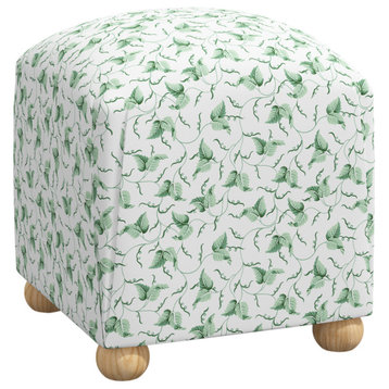 Red from Scalamandre by Cloth & Company Hampton Ottoman, Ivy Scroll Bluebell