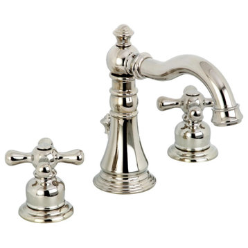 Classic Bathroom Faucet, Arc Spout With Crossed Handles & Pop Up Drain, Nickel