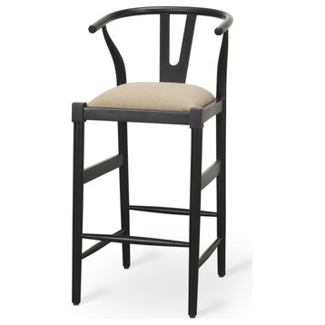 Trixie Black Wood Frame w/ Gray Upholstered Seat Bar Stool