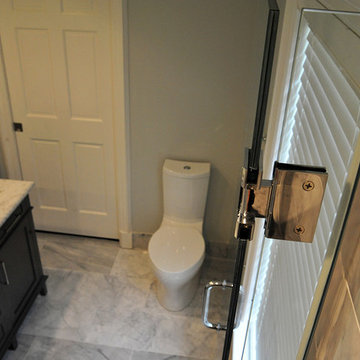 Contemporary Bathroom with Vanity, Toilet, and Glass Shower Enclosure