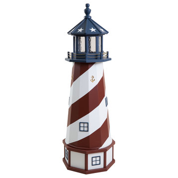 Outdoor Deluxe Wood and Poly Lumber Lighthouse Lawn Ornament, Patriotic, 55 Inch, Solar Light