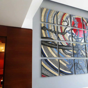 Tree Geometric - Mosaic Garden Sunset Handmade Art - Mesh Backing
