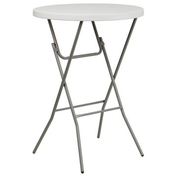 Flash Furniture 31.5" Round Bar Height Plastic Folding Table in Granite White