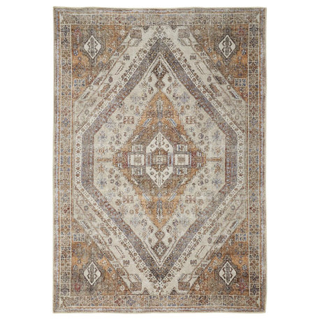 Weave & Wander Prescott Transitional Medallion, Ivory/Orange, 7'10"x9'10"
