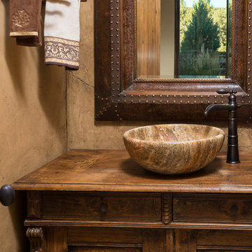 Water tower inspired home wood vanity