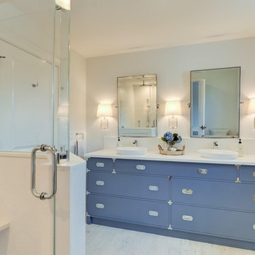 Blue Island with Mixed Metal Kitchen & Campaign Vanity Bath