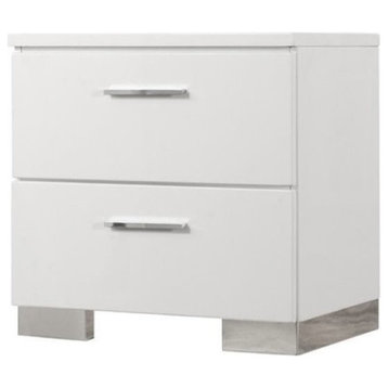 Bowery Hill 2 Drawer Nightstand in Glossy White and Chrome