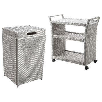 Furniture of America Azur Aluminum 2-Piece Bar Cart and Trash Can in Gray