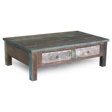 Timbergirl Reclaimed Wood Coffee Table With Double Drawers, Medium Table