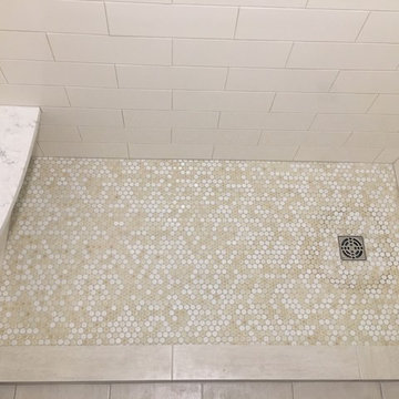 MASTER BATHROOM - Shower 4 x 12 Subway Walls, Penny Tile Floor, 12 x 24 Floor