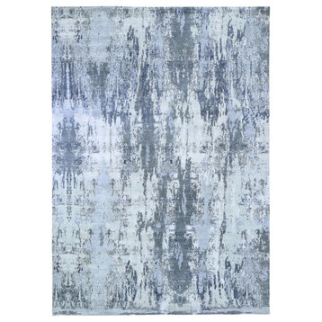 Wool with Real Silk Abstract Design Denser Weave Hi-Low Pile Rug,9'0"x12'0"