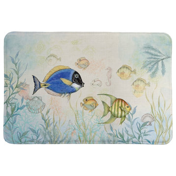 Shoreline Blue and Yellow Fish Memory Foam Rug, 2'x3'