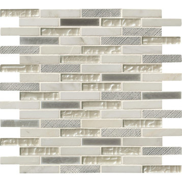 Ocean Crest Brick Glass Metal Stone Mosaic, 10 Sheets