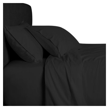 Bamboo 1500 Thread Count Solid Bed Duvet Cover Set, Queen, Black