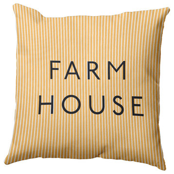 Farmhouse Ticking Polyester Indoor Pillow, Egg Yolk Yellow, 26"x26"