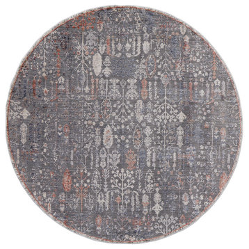 Weave & Wander Sybil Transitional Oriental Style Rug, Charcoal/Red/Ivory, 5'-6"