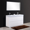 Lux 60" Double Sink High Gloss White Free Standing Modern Bathroom Vanity