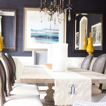 Navy Grasscloth Dining Room