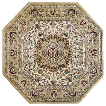 Florence Collection Octagon 5' x 5' Persian Style Area Rug, Ivory