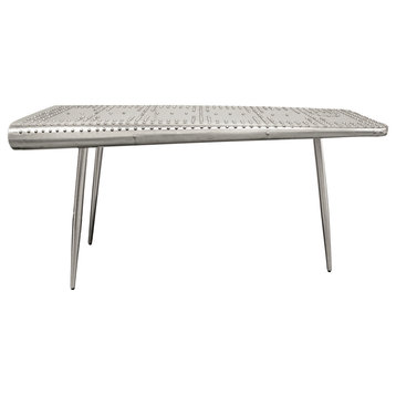 Pilot Console Table with Silver Aluminum Cladding and Exposed Steel Screws
