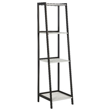Pemberly Row Metal 4-shelf Ladder Bookcase Gray Stone Herringbone and Black