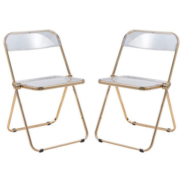 Leisuremod Lawrence Acrylic Folding Chair With Gold Metal Frame, Set Of 2...