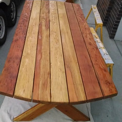 Redwood table and benches - Furniture
