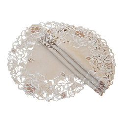Xia Home Fashions - Scrolling Rose Embroidered Cutwork Floral Doilies, Set of 4 - Placemats