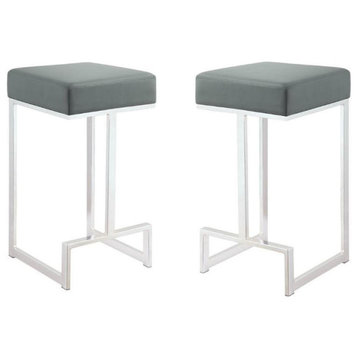 Home Square 24" Backless Faux Leather Counter Stool in Gray Chrome in Set of 2