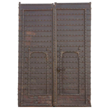 Pair of Monumental Indian Metal Strap Doors