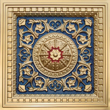 24"x24" 215 Decorative Coffered Drop In Ceiling Tiles, Gold/Navy Blue/Red