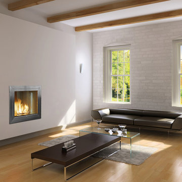 Hearth Cabinet Ventless Fireplace - Square Modern Stainless Steel